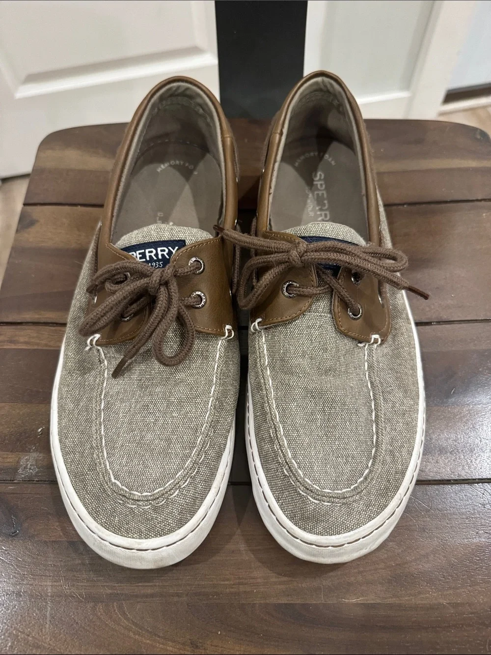 Sperry Men's Tan Canvas and Brown Leather Boat Shoes
